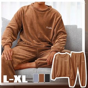 Men's Sleepwear Winter Set Breathable Pajamas Long Sleeve Top And Pants Plus Velvet Warm Leisure Home Clothing
