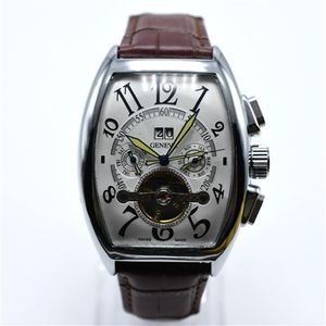 AAA Genebra Luxury Brand Leather Mechanical Automatic Mens Watches Drop Tourbillon Skeleton Gold Men Wristwatch301L