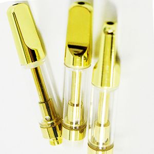 Altın Arabalar Boş Kalın Yağ Atomizerleri Altın Renkli Vape Kartuşları 1ML E-Cigette Düz Vidalı Seramik Bobin 510 İplik Atomizer Özel Logo Ambalaj