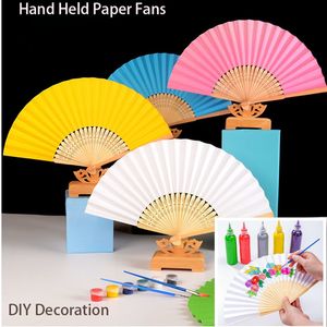 El Tutulmuş Kağıt Hayranlar Bambu Katlanır Fanlar Çok Molor Handheld Fan DIY Dekorasyon Düğün Dans Partisi için Japon Çin Fan Yaz