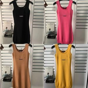 Knit Dress For Woman Long T shirt Black Girl Womens Clothing Summer Casual Lady Bodycon Sleeveless Cotton Knitwear Letter Slim Fit Sexy