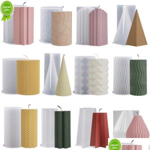 Candles Cylinder Sile Candle Mold Diy Stripe Dinner Ornament Making Plaster Epoxy Resin Molds Home Decor Handmade Gifts Drop Delivery Dhggk