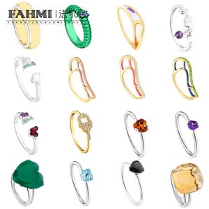 FAHMI Высококачественное элегантное зеленое простое кольцо с открытым бантом в форме сердца, зеленый квадрат, большой драгоценный камень, маленький сахарный кубик, цветочное кольцо, юбилей, подарок, вечеринка, свадьба
