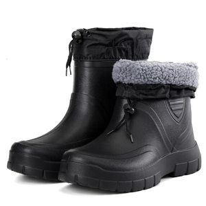 Rain Boots Winter Windproof Cotton Rain Boots Men Warm Light Ankle Rainboots Fashion Black Slip on Rain Shoes Men Waterproof Work Boot 231122