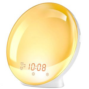 Desk Table Clocks Wake Up Light Alarm Clock with SunriseSunset Simulation Dual Alarms FM Radio Nightlight 7 Colors Natural Sounds Snooze 231122