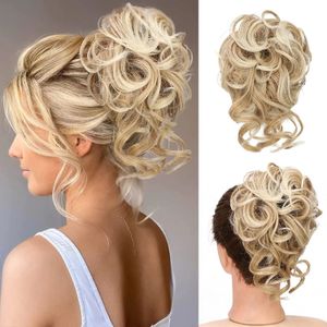 Synthetic Claw Chignon Messy Curly Hair Bun Scrunchy Fake False Hair Band Tail for Women Hairpieces Blonde