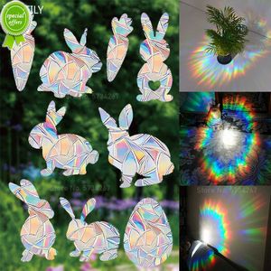 Yeni Paskalya Tavşanı Havuç Güneş Catcher Duvar Çıkarmaları Elektrostatik Pencere Cam PVC Declas Çiçek Bulut Suncatcher Rainbow Prizma