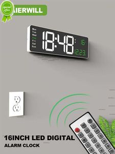Yeni Aierwill N6 Dijital Duvar Saati 16inch Büyük Çalar Saat Uzaktan Kontrol Tarihi Hafta Sıcaklık Saati Çift Alarm Led Ekran Saati