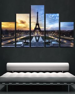 5 Panels Eiffelturm Paris Landschaftskunstwerke Giclée-Leinwand-Wandkunst für Kinder, Heimwanddekoration, abstraktes Poster, Leinwanddruck, Öl, Pai9491413