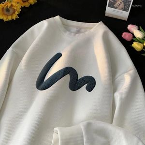 Erkek Hoodies Koreli Erkekler Sweatshirt Konforlu Waffle Kumaş Mürettebat Boyun Sweatshirtler Dalga Baskı Sıradan Gevşek Spor Altakları Sokak Giyim