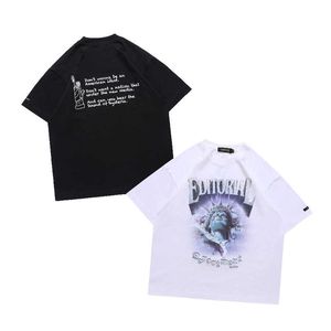 Erkekler ve Kadınlar T-Shirtslawfoo Bahar/Yaz Çin-şık Amerikan Sokağı Ücretsiz Portre Baskı Gevşek Fit Çift T-Shirt Moda