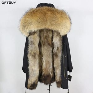 Женское пальто из искусственного меха, зимняя куртка, длинная парка, непромокаемая, с большим натуральным воротником из енота, толстая теплая подкладка из лисы 231122