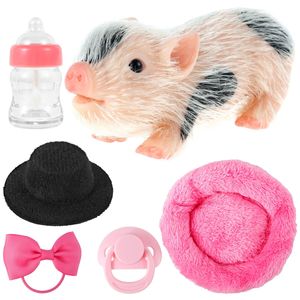 Bonecas porco brinquedo conjunto mini silicone leitão acessório macio lifelike bonito reborn animal boneca presente para crianças 231122