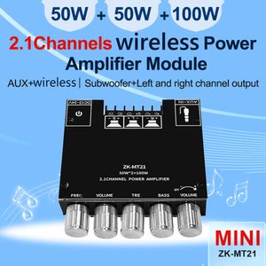 New ZK-MT21 2.1Channel Bluetooth Amplifier Board 50Wx2+100W HiFi Subwoofer Stereo Amplifier Board C15H/C50L/C100L AMP Board AUX inpu