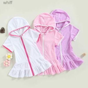 Towels Robes Little Girls Swim Cover Up Kids Swimsuit Coverup Beach Bathing Suit Hooded Bathrobe Absorbent Terry Beach Dress NewL231123