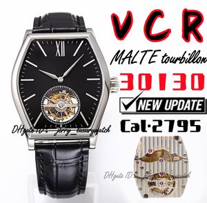 VCR Luxury Men's Watch 30130 Malte Tourbillon Watch, 38x48mm, nouveau mouvement mécanique CAL.2795. Miroir saphir, tonneau de vin, noir