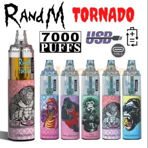 Orijinal Randm Tornado 7000 Puflar Tek Kullanımlık Vape Kalem Elektronik Sigara Teşhal Vapes14ml Pod Mesh Bobin 6 Renk Şarj Edilebilir Hava Düzeltilebilir Buharlaştırıcı 7K