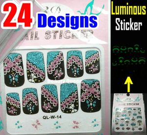 Светящиеся 24 стиля Pretty Cure Sparkle 3D Наклейка для ногтей Корейский акриловый кружевной дизайн Полный французский блестящий стикер для дизайна ногтей Советы D8471441
