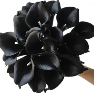 Dekoratif Çiçekler 20 PCS Mini Siyah Callas Yapay Gerçek Touch Calla Lily Lily Life Düğün Buketi için Çiçek (Siyah)