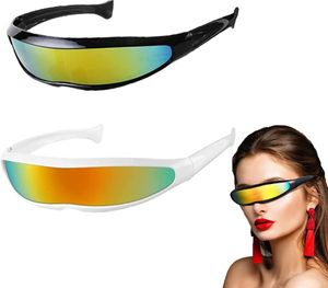 Fütüristik Dar Siklops Visor Güneş Gözlüğü Lazer Gözlükler UV400 Kişilik Aynalı Lens Kostüm Gözlük Gözlükleri Erkek Uzay Robot Gözlükleri