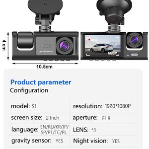 Araba Video Kaydedici 3 inç 1 FHD 1080p 3 Kamera Araba DVR Dashcam Arka lensli Kamyon Gece Görüşü Kamyon Vergisi Uber