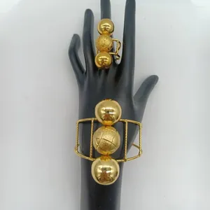 Bangle Dubai 18k cor de ouro pulseira anel para mulheres contas design conjunto de jóias de luxo árabe itália africano manguito noiva presente de halloween