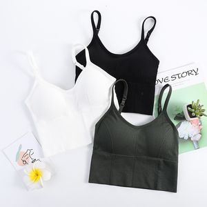 Camisoles Tanks Top Women Sexy Elegant Solid UShaped Back Crop Ladies tank Casual with Chest Pad Beauty bralette Streetwear Sports 230424
