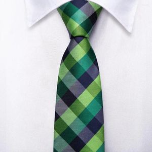 Bow Ties Hi-Tie Green Gri Gri Ekose İpek Kravat Lüks Tasarım Saman Sandık Çocuk Kravat 120cm uzunluğunda 6cm genişliğinde moda parti damlası