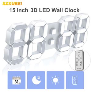 Relógios de parede Deeyaple 15inch 3D LED Digital Wall Clock Grande Despertador Controle Remoto Snooze Auto Escurecimento 12/24H Hora Data Decoração de casa 231123