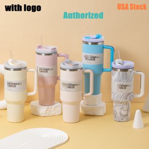 US STOCK Tumblers Quencher H2.0 40oz Stainless Steel Tumblers Cups With Silicone Handle Lid and Straw 2nd Generation Car Mugs Vacuum Insulated Water Cup with logo