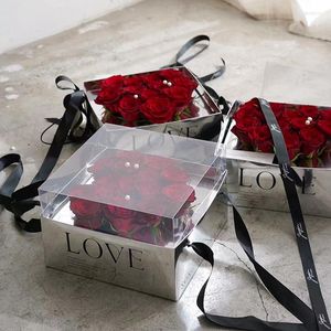 Enrole de presente transparente caixa de embalagem de flores portátil bolo de bolo de embalagem decoração criativa Diy Wedding Rose Holder