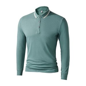 Men's Polos High End Casual Polo Shirt 2023 Business Edition Cotton Collar Solid Color Long Sleeve