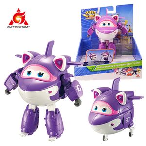 Action Toy Figures Super Wings 5" Size Supercharged Transforming Crystal Bucky Transform Bot Airplane Robot Figures Transformation Toys For Child 230424