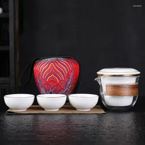 Kupalar Porselen Servisi Gaiwan Hızlı Kupa Çay Töreni Kupa Teapot Çin Taşınabilir Seyahat Seti Seramik Çay Çantası