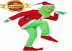 Hızlı Marka Noel Baba Grinch Maskot Kostümü, Unisex Eldivenler ve Maskloween Seti F4904277 için Noel Partisi Takım Kıyafetlerini Çaldı