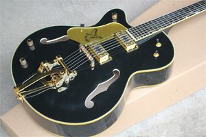 Sol elle Siyah Falcon Caz Elektro Gitar G6120 Yarı Hollow Vücut Ebony Klavye Kore İmparatorluk Tuner