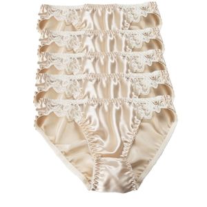 Kadın Külot 5 PCS Kadınlar% 100 İpek Panties Yumuşak Kılavuzlar Seksi şeffaf Dantel Knickers iç çamaşırları kadınlar için Lady Naughty Panties Dip 230424