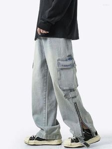 Jeans da uomo Foufurieux Estate Sottile Americano Retro Multi Tasca Tuta Uomo Donna Allentato Marchio di Moda Bianco Dritto Casual Y2k