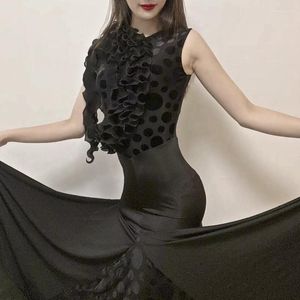 Sahne Giyim Siyah Dantel Balo Salonu Dans Yarışması Elbise Kadın Çırpı Kişiler Ağ Sırtsız Waltz Elbiseler Yetişkin Tango Giyim Balo JL5413