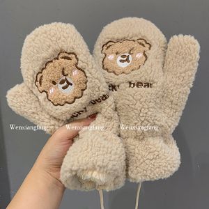 Coreano instagram vento bonito urso luvas de lã de cordeiro luvas de inverno menina dos desenhos animados coração engrossado pelúcia quente
