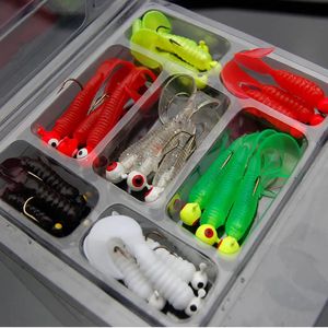 Balıkçılık Kancaları 21pcs Set Mini Yumuşak Yumuşak Jig Head Hook Grub Solucan Silikon Balık Yemleri Karides Yemleri Yapay Swimbait Deniz Takımı 231123