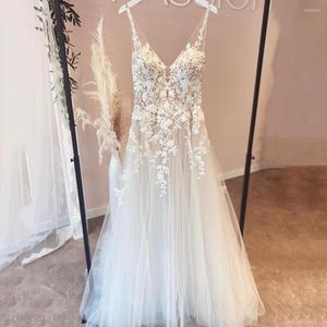 Wedding Dress ADLN Deep V-neck Lace Illusion Bodice A Line Bridal Gown With Appliques Tulle Bohemian Bride Robe De Mariee