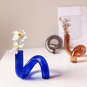 Вазы творческая личность изогнутая радужная стеклянная ваза скандинавский цветочный контейнер свече