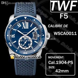 TWF F5 Caliber de Dive WSCA0011 CAL 1904-PS MC Автоматические мужские мужские мужские часы Super Luminous Ceramic Bezel Roman Mark Blue Dial Rubber Watch264h