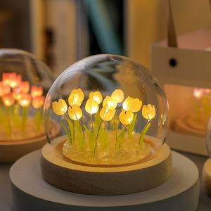 Tulip Gece Işık Mobilya Dekorasyon Simülasyonu Çiçek Yatak Odası Led Masa Lambası 10 20 Ampul Globe Çocuklar Kız Çift Arkadaşları Hediye Masası Anne Yıldönümü