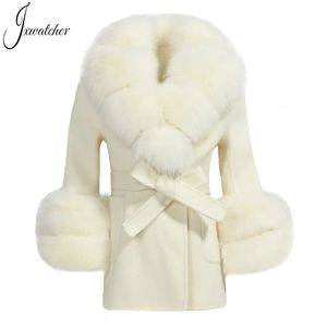 Ceket çocukları kış yünü çocuk çocuklar kaşmir palto büyük gerçek tilki kürk yaka ve manşet kız orta uzunlukta moda rahat kıyafetler 231123