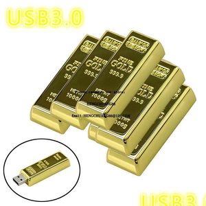 Outras unidades Armazenamentos Metal Blion Gold Usb Flash Drive 128GB Mais recente Desgin Bar Usb3.0 64GB Cle Memory U Stick 4GB 8GB 16GB 32GB Pendri Dhbin