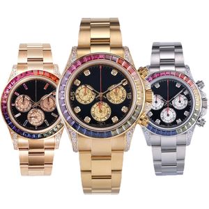 Mens arco-íris relógio designer diamante luxo rosa ouro movimento automático daytonas relógios homens moda relógio de pulso mecânico 30ZK #