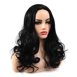 Yeni stil peruk verimi kadınlar bölünmüş büyük dalga uzun kıvırcık saç başlık moda siyah kimyasal fiber kıvırcık saç başlık