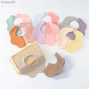 Bibs Burp Cloths New 6 Layers Cotton Gauze Petal Baby Feeding Drool Bib Solid Thickened Infants Saliva Towel Soft Burp Cloth For Newborn Kid BibsL231125